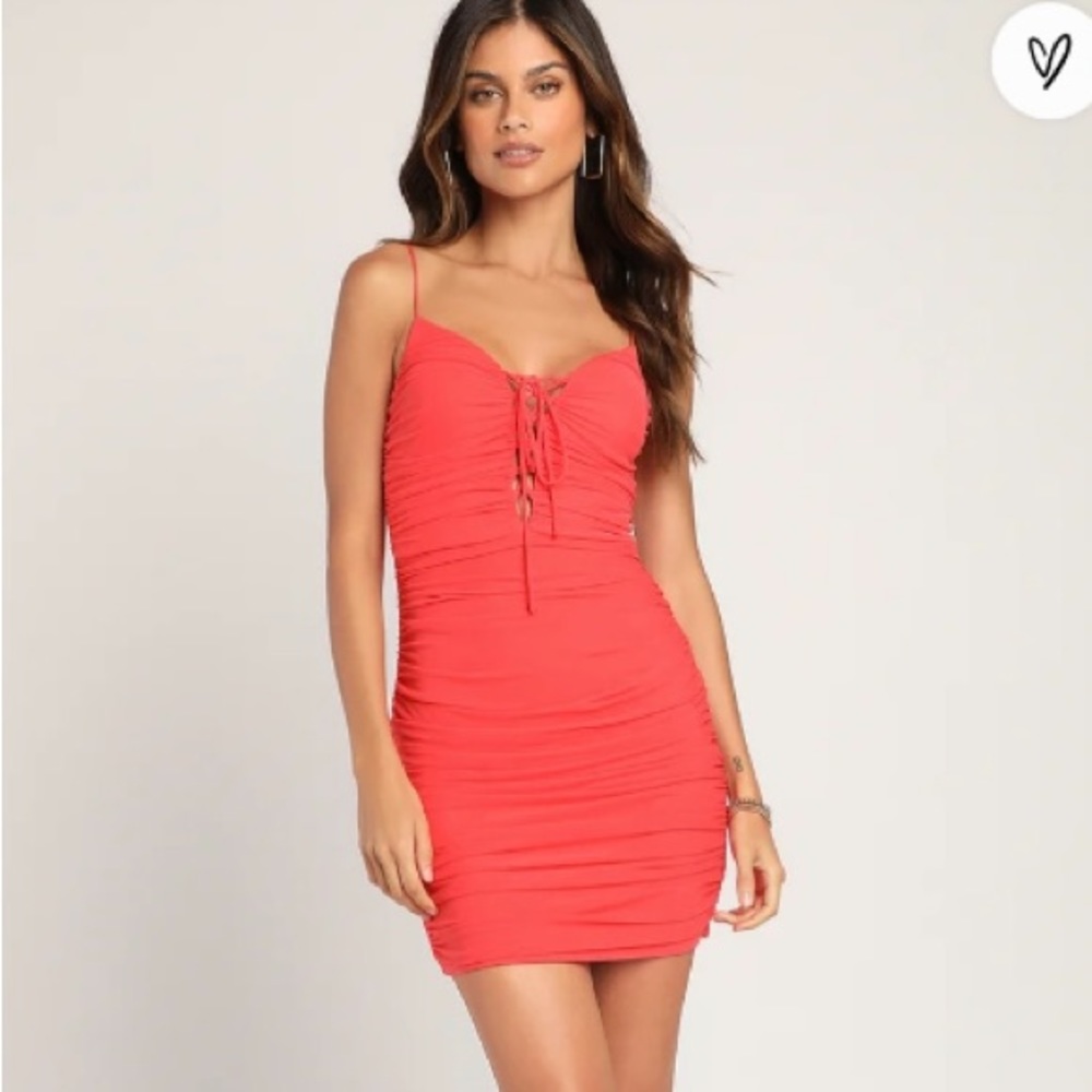Lulus Ruched Lace-Up Mini Dress